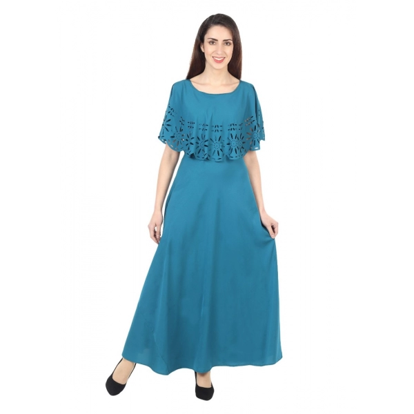 Dropship Women's Crepe Solid Sleeveless Full Length Gown(Light Blue)