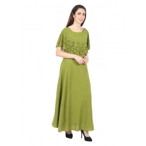 Generic Women's Crepe Solid Sleeveless Full Length Gown(Green)