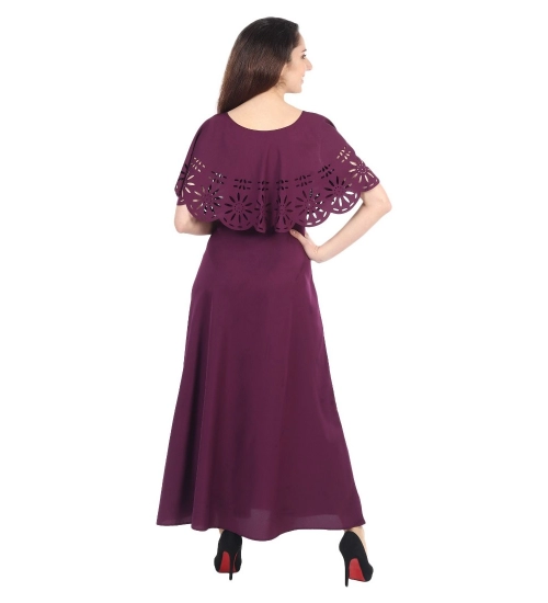 Women's Crepe Solid Sleeveless Full Length Gown(Maroon)