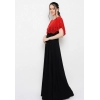 Dropship Women's Crepe Solid Sleeveless Full Length Gown(Red Black)
