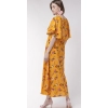 Dropship Women's Crepe Floral Half Sleeves Full Length Gown(Yellow)