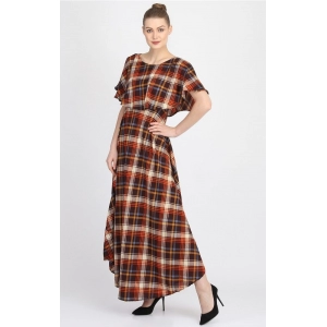 Generic Women's Crepe Checked Half Sleeves Full Length Gown(Multi)