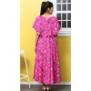 Dropship Women's Crepe Floral Half Sleeves Full Length Gown(Pink)