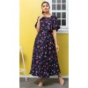 Dropship Women's Crepe Floral Half Sleeves Full Length Gown(Dark Blue)