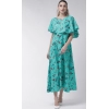 Dropship Women's Crepe Floral Half Sleeves Full Length Gown(Turquoise)