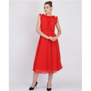 Generic Women's Georgette Solid Sleeveless Full Length Gown(Red)