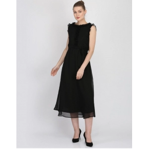 Generic Women's Georgette Solid Sleeveless Full Length Gown(Black)