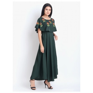 Generic Women's Crepe Embroidery Pattern Sleeveless Full Length Gown(Green)