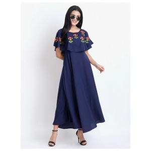 Generic Women's Crepe Embroidery Pattern Sleeveless Full Length Gown(Dark Blue)