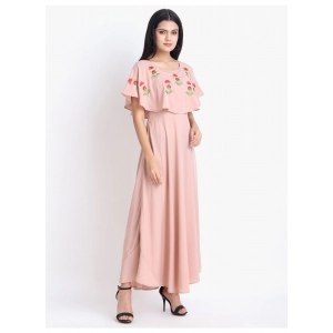 Generic Women's Crepe Embroidery Pattern Sleeveless Full Length Gown(Pink)