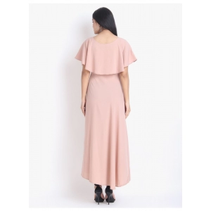 Generic Women's Crepe Embroidery Pattern Sleeveless Full Length Gown(Pink)