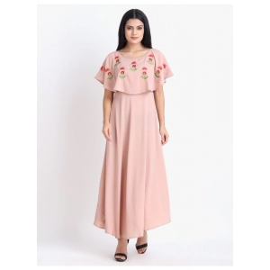 Generic Women's Crepe Embroidery Pattern Sleeveless Full Length Gown(Pink)
