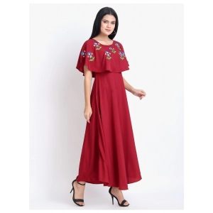Generic Women's Crepe Embroidery Pattern Sleeveless Full Length Gown(Red)