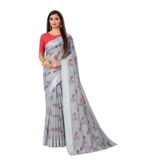 Women's Cotton Saree (Grey,5-6Mtrs)