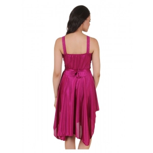 Women's Satin Short Nighty with Sleeve Less(Color: Wine, Neck Type: Square Neck)