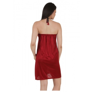 Women's Satin Short Nighty with Sleeve Less(Color: Maroon, Neck Type: Halter Neck)