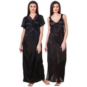 Women's Satin 2 PCs Set of Nighty And Wrap Gown with Half Sleeve(Color: Black, Neck Type: Sweatheart Neck)