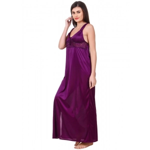 Women's Satin 2 PCs Set of Nighty And Wrap Gown with Half Sleeve(Color: Purple, Neck Type: Sweatheart Neck)
