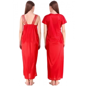 Women's Satin 2 PCs Set of Nighty And Wrap Gown with Half Sleeve(Color: Red, Neck Type: V Neck)