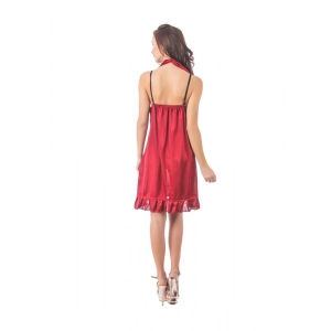 Women's Satin Short Nighty with Sleeve Less(Color: Maroon Black, Neck Type: Halter Neck)