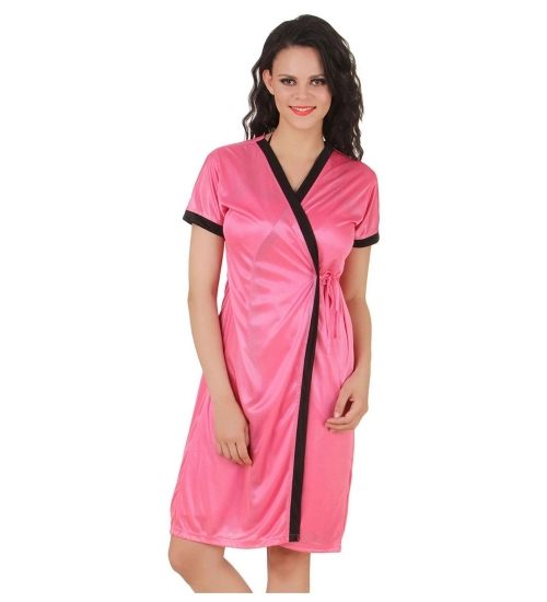 Women's Satin Short Wrap Gown with Half Sleeve(Color: Coral Pink, Neck Type: V Neck)