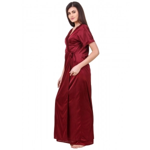 Women's Satin 2 PCs Set of Nighty And Wrap Gown with Half Sleeve(Color: Maroon, Neck Type: Sweatheart Neck)