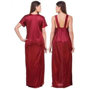 Women's Satin 2 PCs Set of Nighty And Wrap Gown with Half Sleeve(Color: Maroon, Neck Type: Sweatheart Neck)