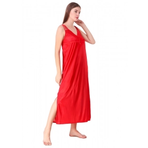 Women's Satin 2 PCs Set of Nighty And Wrap Gown with Half Sleeve(Color: Red, Neck Type: V Neck)