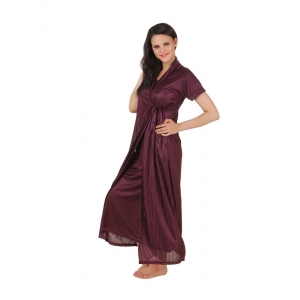 Women's Satin 2 PCs Set Of Nighty And Wrap Gown with Half Sleeve(Color: Choclate Brown, Neck Type: U Neck)