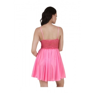 Women's Satin Babydoll Slip Sleeve Less(Color: Pink, Neck Type: V Neck)