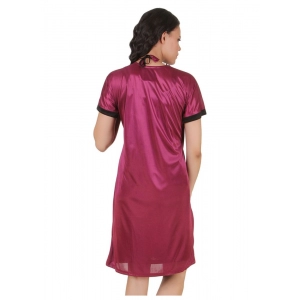 Women's Satin Short Wrap Gown with Half Sleeve(Color: Dark Wine and Black, Neck Type: V Neck)