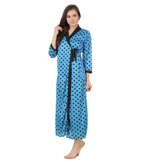 Women's Satin Wrap Gown3 and 4 Sleeve(Color: Turquoise and Black, Neck Type: V Neck)