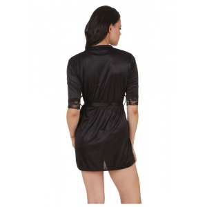 Women's Satin Babydoll Robe with Thong with Half Sleeve(Color: Black, Neck Type: V Neck)