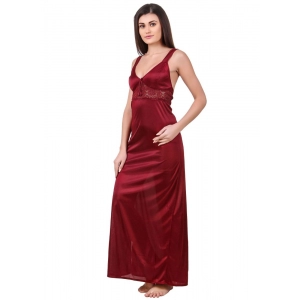 Women's Satin 2 PCs Set of Nighty And Wrap Gown with Half Sleeve(Color: Maroon, Neck Type: Sweatheart Neck)