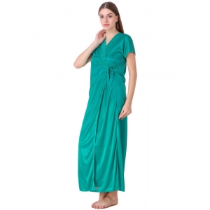 Women's Satin 2 PCs Set of Nighty And Wrap Gown with Half Sleeve(Color: Sea Green, Neck Type: V Neck)