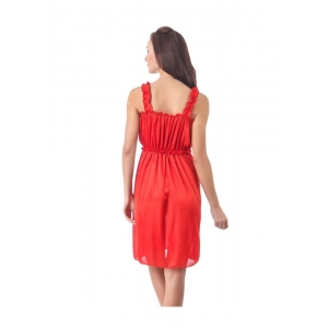 Women's Satin Short Nighty with Sleeve Less(Color: Red, Neck Type: Square Neck)