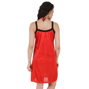 Women's Satin Short Nighty with Sleeve Less(Color: Red, Neck Type: Square Neck)