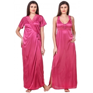 Women's Satin 2 PCs Set of Nighty And Wrap Gown with Half Sleeve(Color: Coral Pink, Neck Type: Sweatheart Neck)
