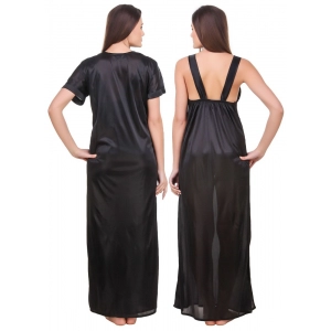 Women's Satin 2 PCs Set of Nighty And Wrap Gown with Half Sleeve(Color: Black, Neck Type: Sweatheart Neck)