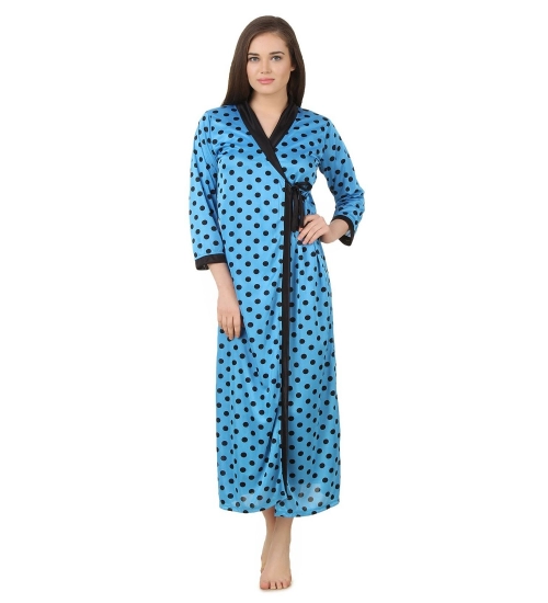 Women's Satin Wrap Gown3 and 4 Sleeve(Color: Turquoise and Black, Neck Type: V Neck)