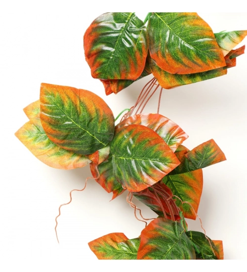 Pack Of 2 Silk Polyester Artificial Shaded Orange Green Leaf Vine Hanging Garland Foliage Flowers Leaf Plants For Wall Decoration (Color: Orange-Green,Length: 15 Feet)