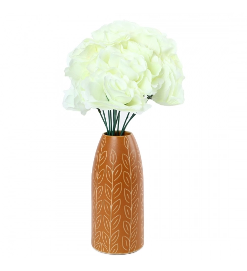 Silk Polyester Artificial Rose Flowers Bunch Bouquet Of 12 Roses For Home Decoration (Color: White,Length: 17 Inches)