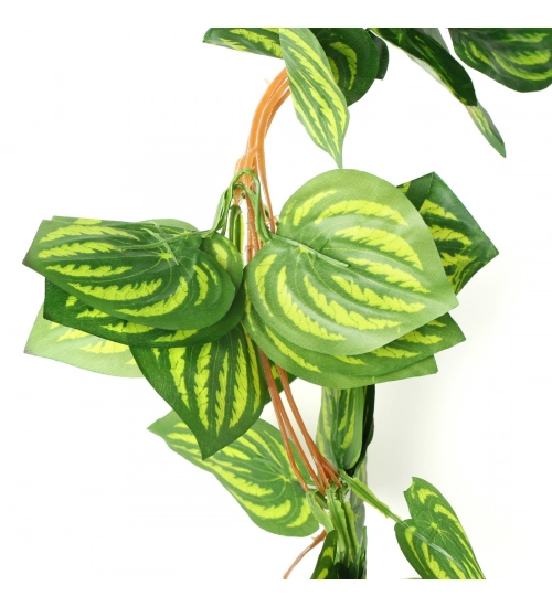 Pack Of 2 Silk Polyester Artificial Watermelon Leaf Vine Hanging Garland Foliage Flowers Leaf Plants For Wall Decoration (Color: Green,Length: 6.5 Feet)