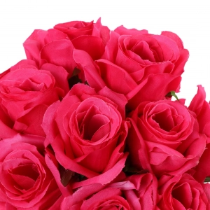 Generic Silk Polyester Artificial Rose Flowers Bunch Bouquet Of 12 Roses For Home Decoration (Color: Pink,Length: 17 Inches)