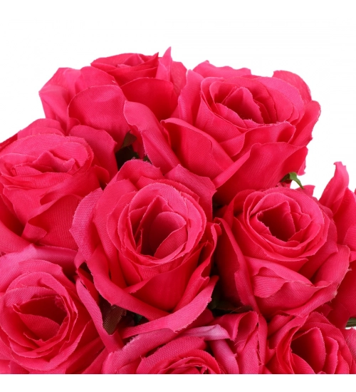 Silk Polyester Artificial Rose Flowers Bunch Bouquet Of 12 Roses For Home Decoration (Color: Pink,Length: 17 Inches)