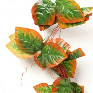 Generic Pack Of 5 Silk Polyester Artificial Shaded Orange Green Leaf Vine Hanging Garland Foliage Flowers Leaf Plants For Wall Decoration (Color: Orange-Green,Length: 15 Feet)