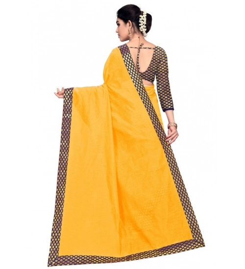 Women's Chanderi Cotton Lace Border Saree With Blouse (Gold, 5-6 Mtrs)