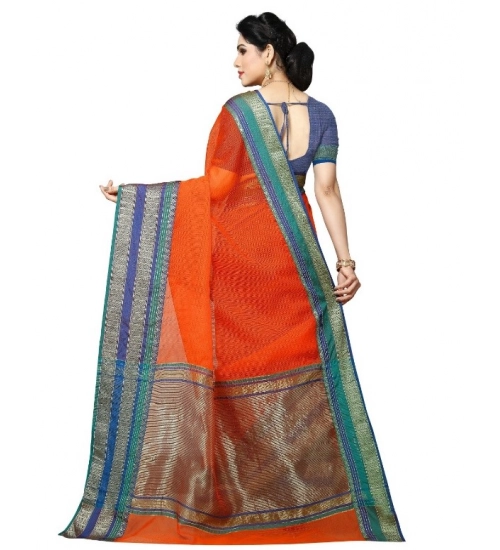 Women's Kota Doria Cotton Border Saree With Blouse (Fanta, 5-6 Mtrs)