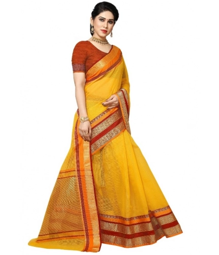 Women's Kota Doria Cotton Border Saree With Blouse (Yellow, 5-6 Mtrs) Women's Kota Doria Cotton Border Saree With Blouse (Yellow, 5-6 Mtrs)