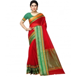 Women's Kota Doria Cotton Border Saree With Blouse (Red, 5-6 Mtrs)